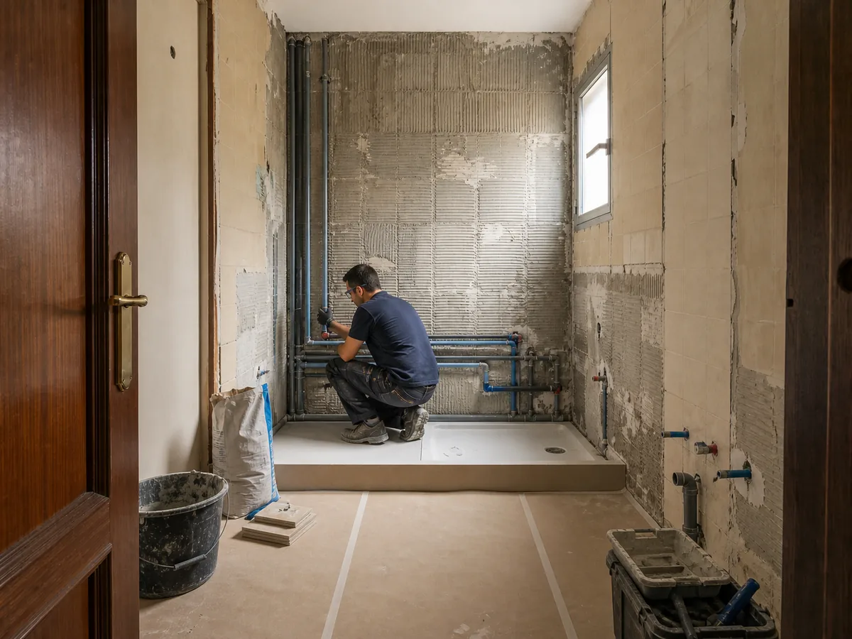 Baño de una vivienda durante su reforma: fase durante