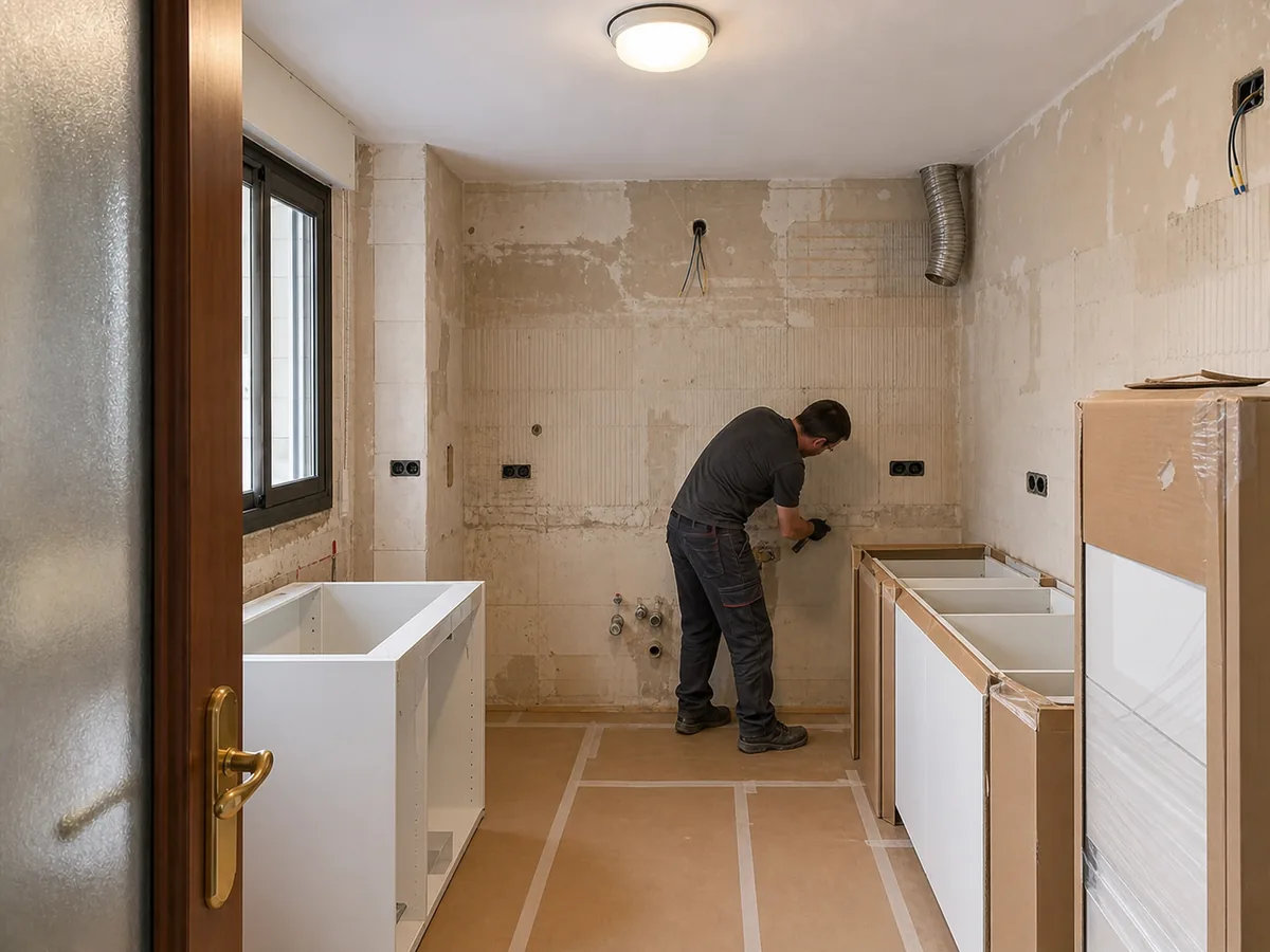 Cocina de una vivienda durante su reforma: fase durante