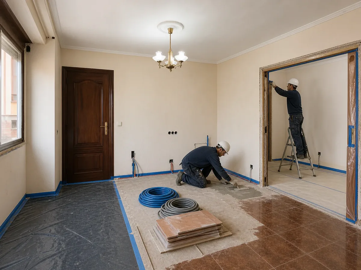 Salón de una vivienda durante una reforma integral: fase durante