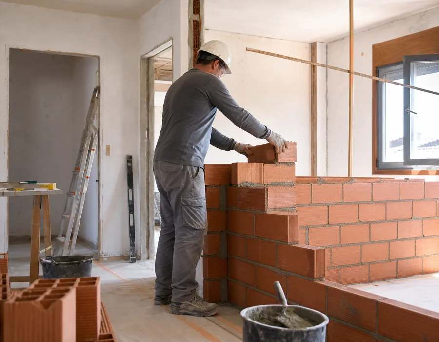 Profesional realizando trabajos de albañilería en una vivienda